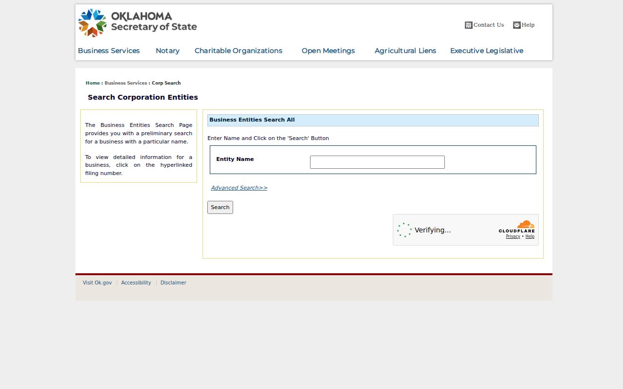 Muskogee residents directory Oklahoma Secretary of State entity search